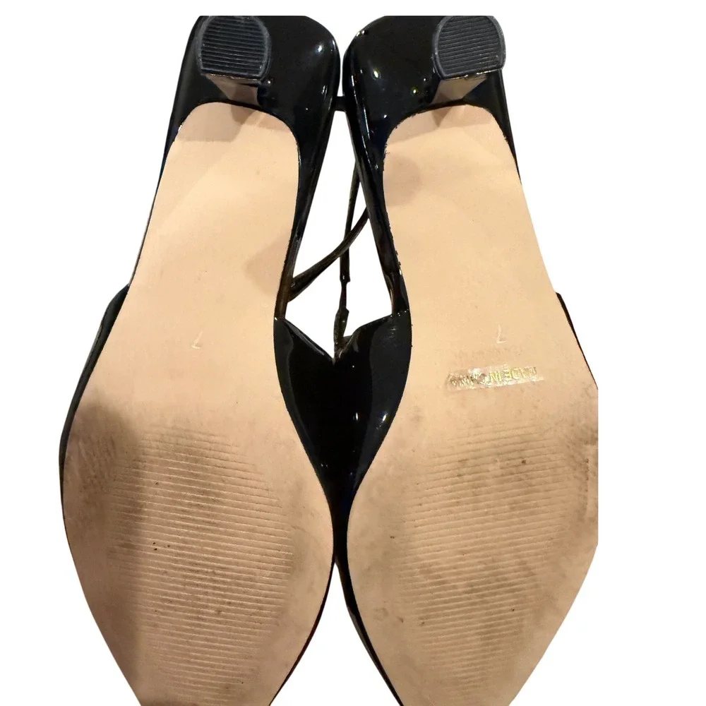 Black Patent Mary Jane Kitten Heels Pointed Toe Slingback Pumps Size 7